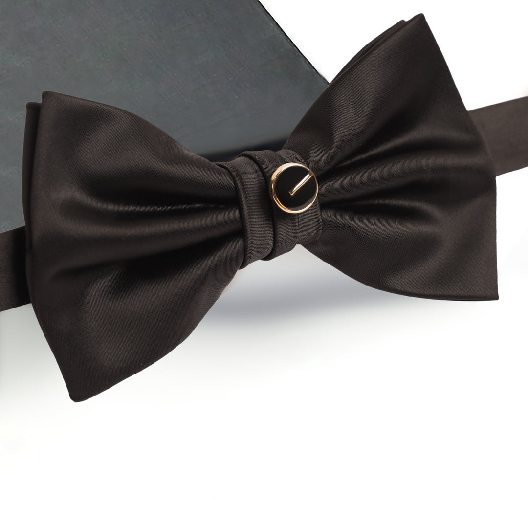 Black Bow Tie - Pleatted And Button In The Middle-Turkish Made