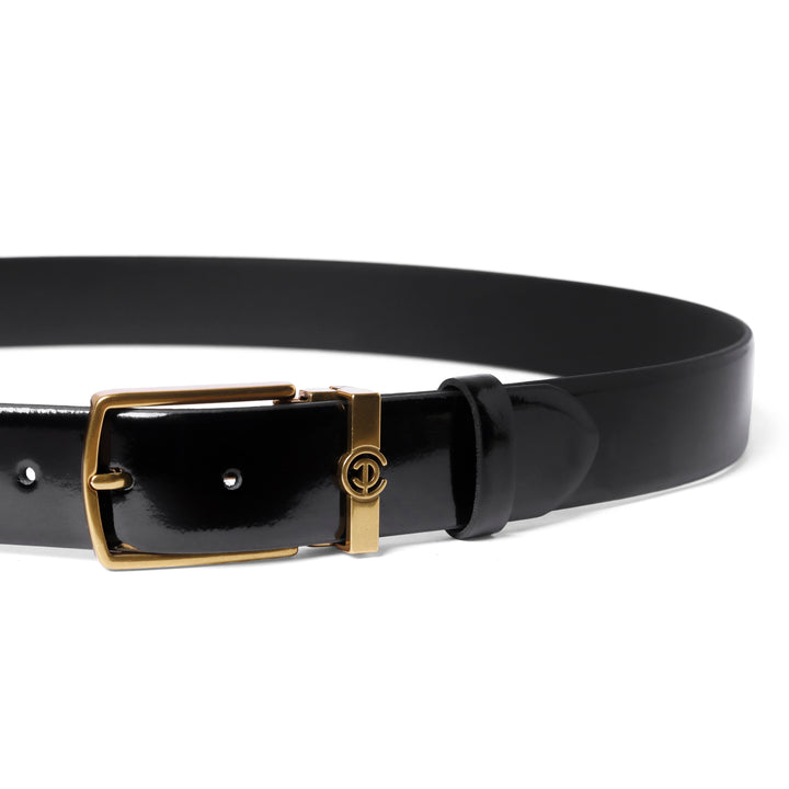 Black Leather belt with brushed-gold pin buckle - Turkish made
