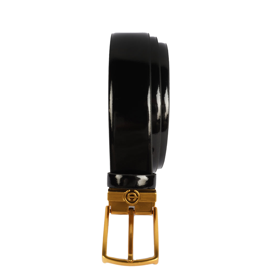 Black Leather belt with brushed-gold pin buckle - Turkish made
