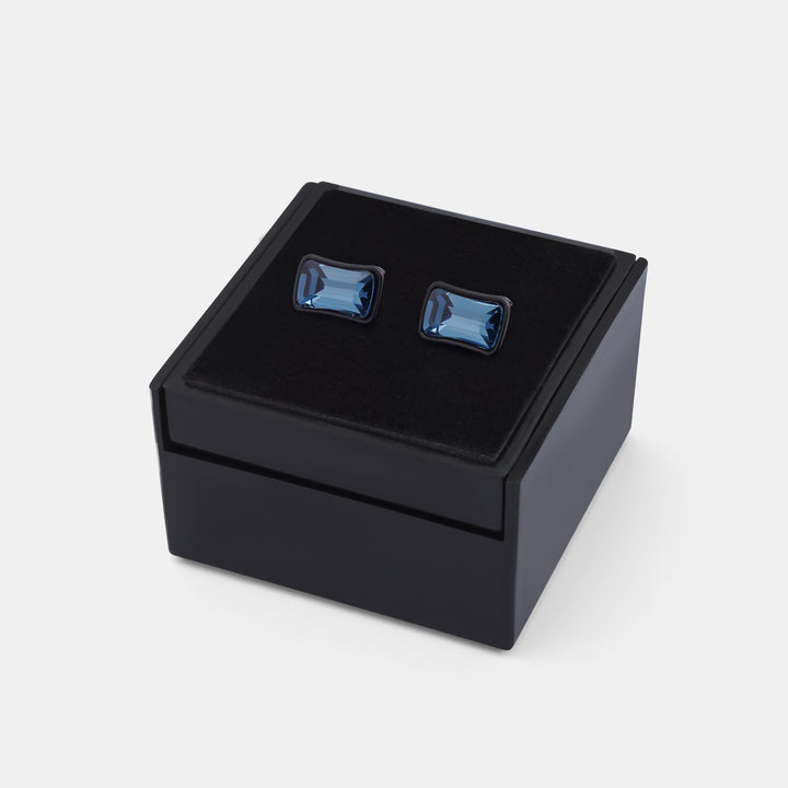 Black Rectangnle Cufflink With Blue Stone - Turkish made