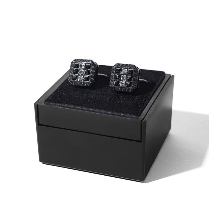 Black Square cufflink with strass - Turkish Made