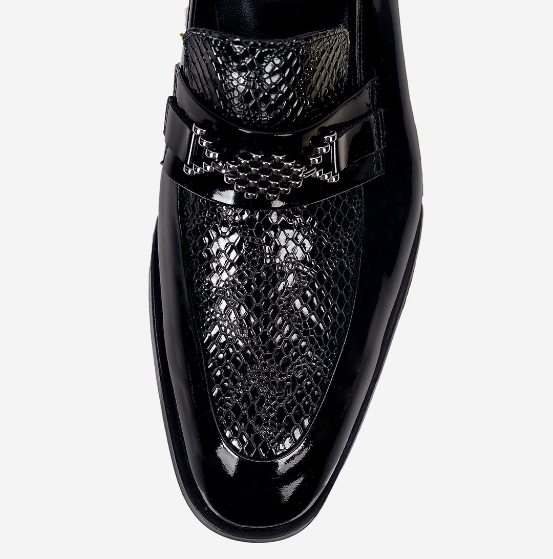 Black Tuxedo Shoes - Brushed Silver-Turkish Made