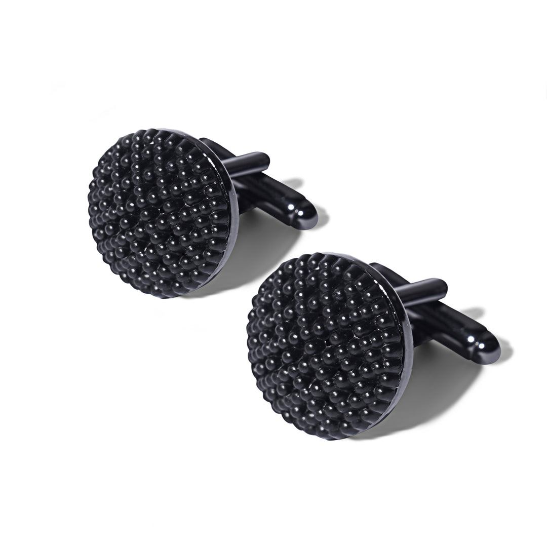 Black circular cufflink with inner texture - Turkish Made