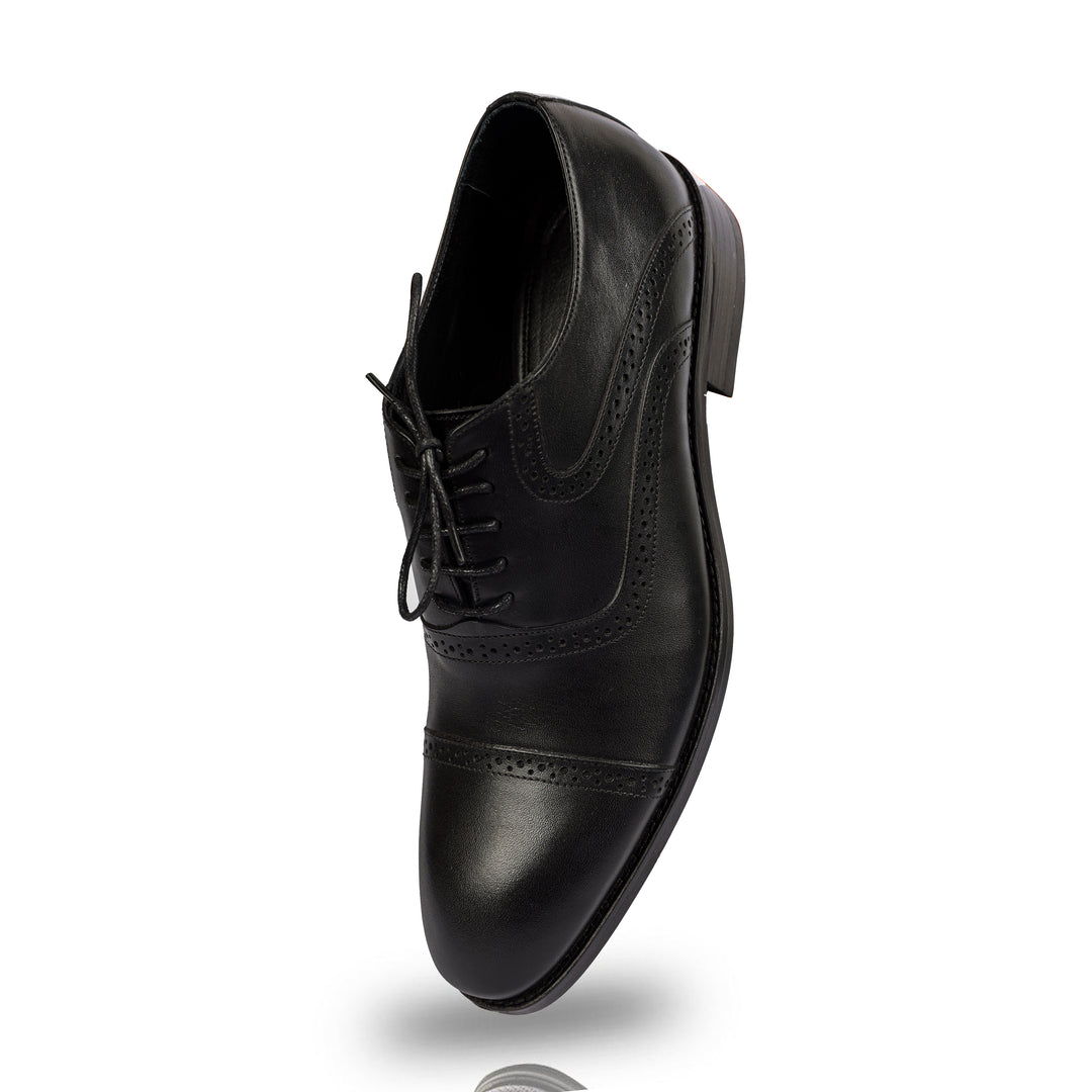 Black classic Semi Textured shoes - genuine leather
