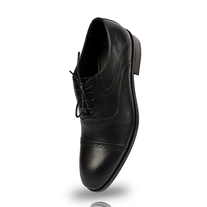 Black classic Semi Textured shoes - genuine leather