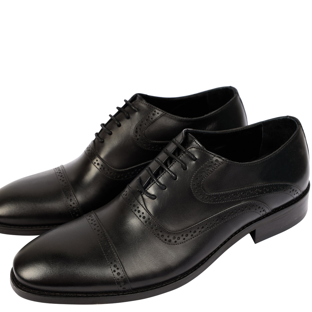Black classic Semi Textured shoes - genuine leather