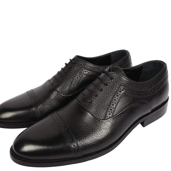 Black classic Textured shoes - genuine leather