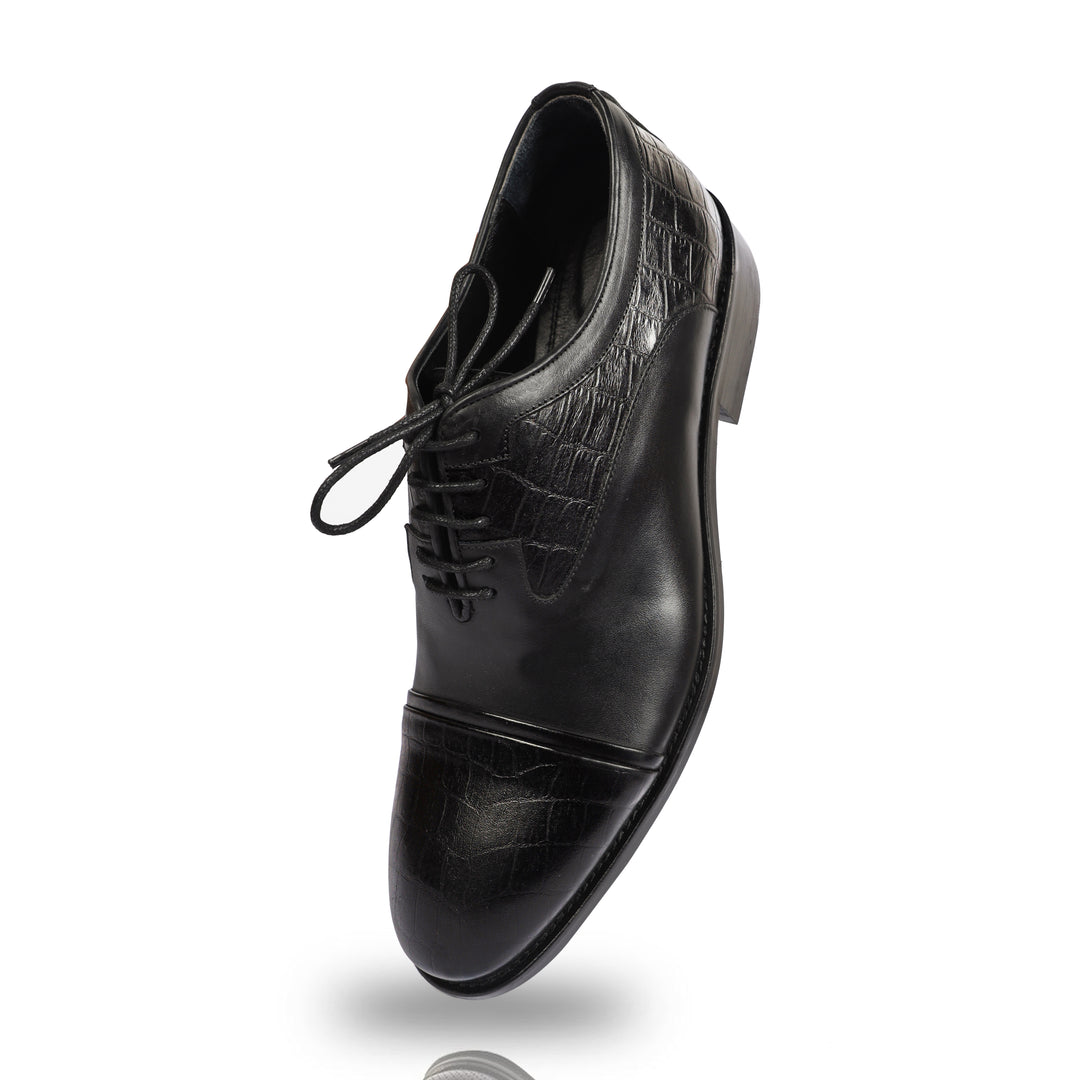 Black classic oxford Textured shoes - genuine leather