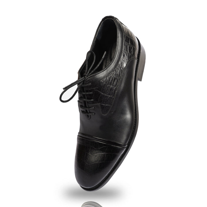 Black classic oxford Textured shoes - genuine leather