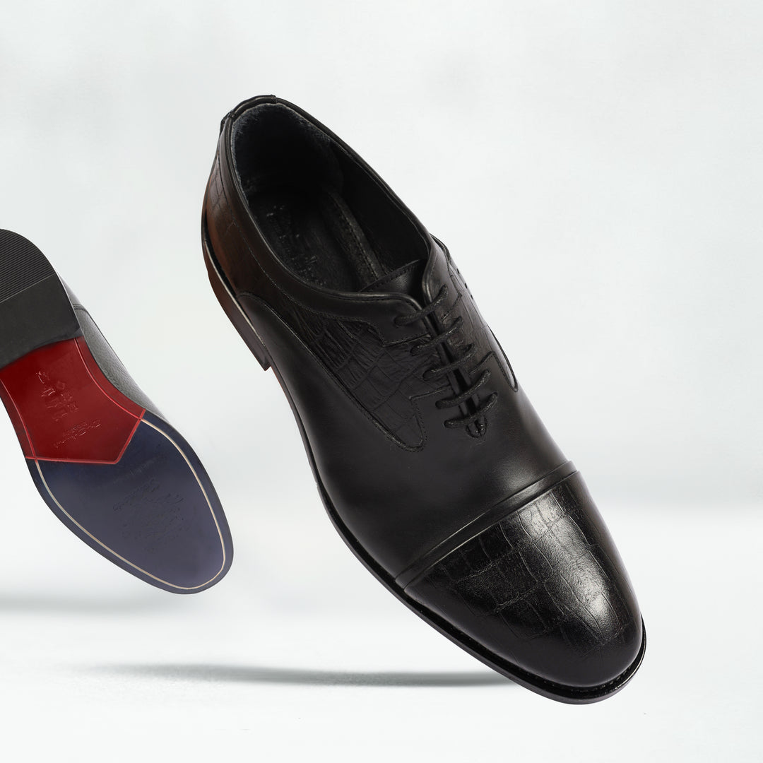 Black classic oxford Textured shoes - genuine leather