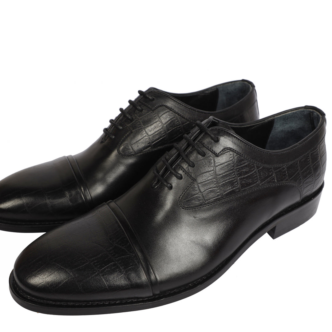 Black classic oxford Textured shoes - genuine leather