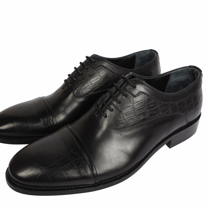 Black classic oxford Textured shoes - genuine leather