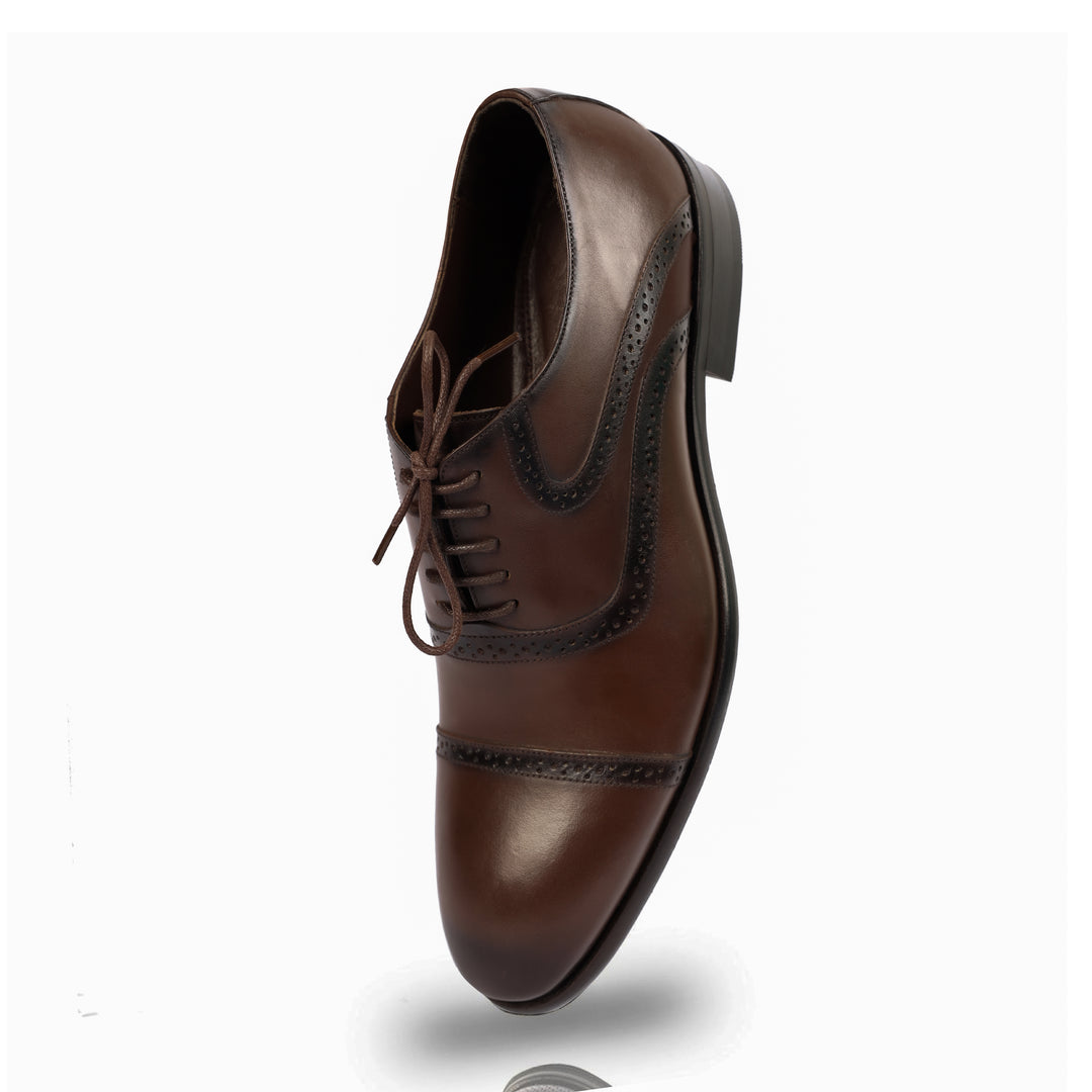 Brown classic Semi Textured shoes - genuine leather