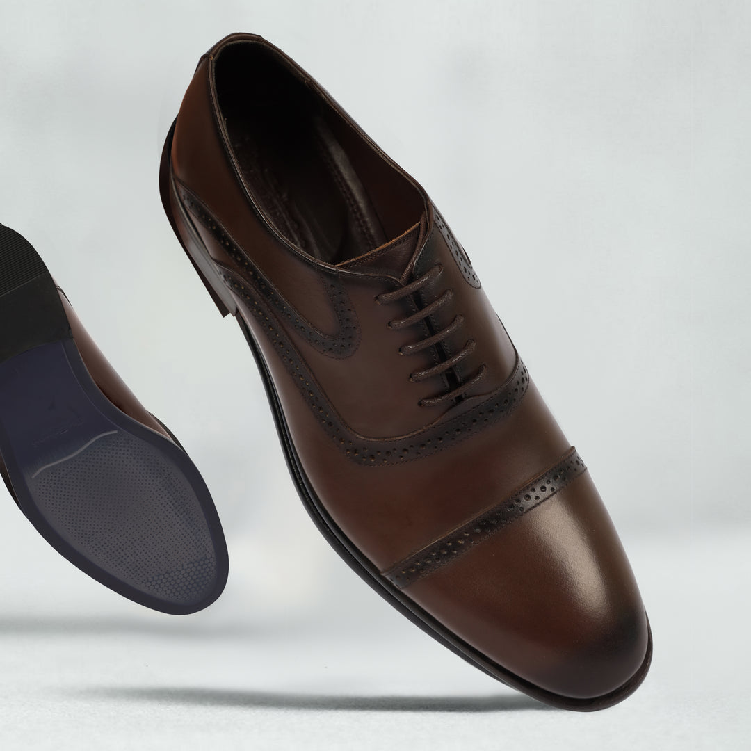 Brown classic Semi Textured shoes - genuine leather