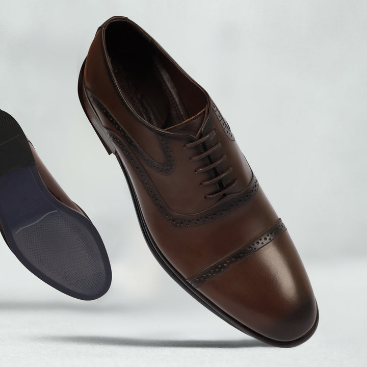 Brown classic Semi Textured shoes - genuine leather