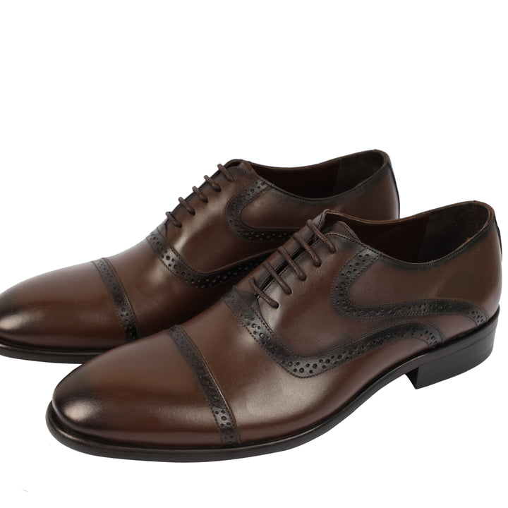 Brown classic Semi Textured shoes - genuine leather