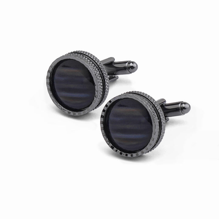 Dark Silver circular cufflink With Outer Texture - Turkish made