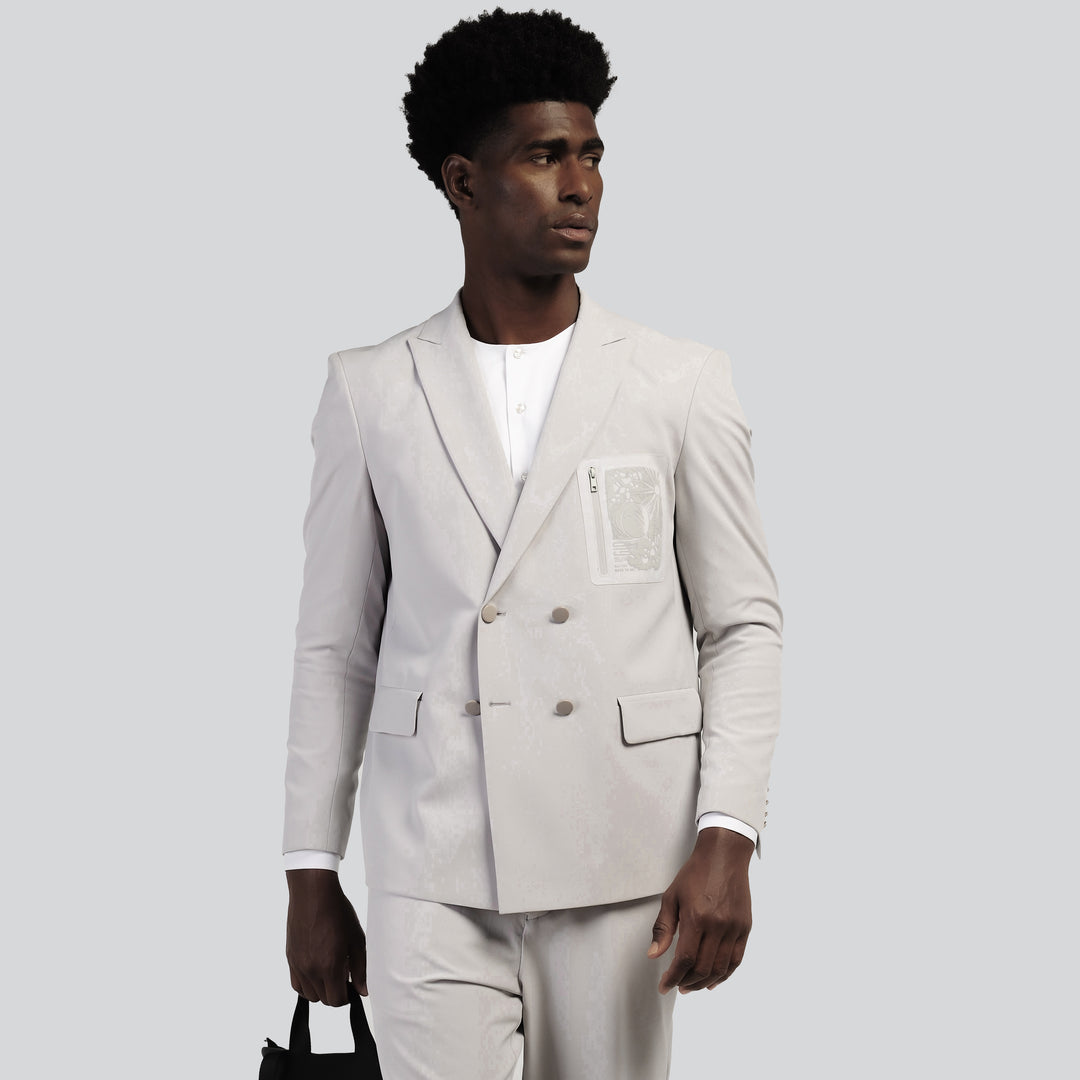 Double Breasted Gray Smart Suit - Oversized-Turkish Made