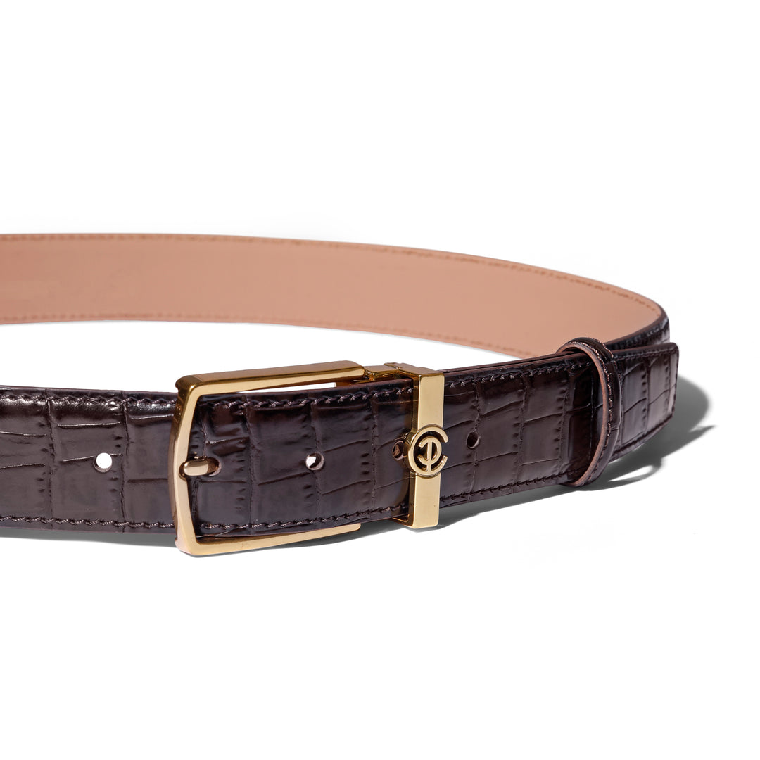 Leather belt with brushed-gold pin buckle - Turkish made