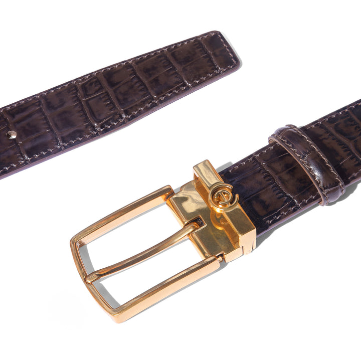 Leather belt with brushed-gold pin buckle - Turkish made
