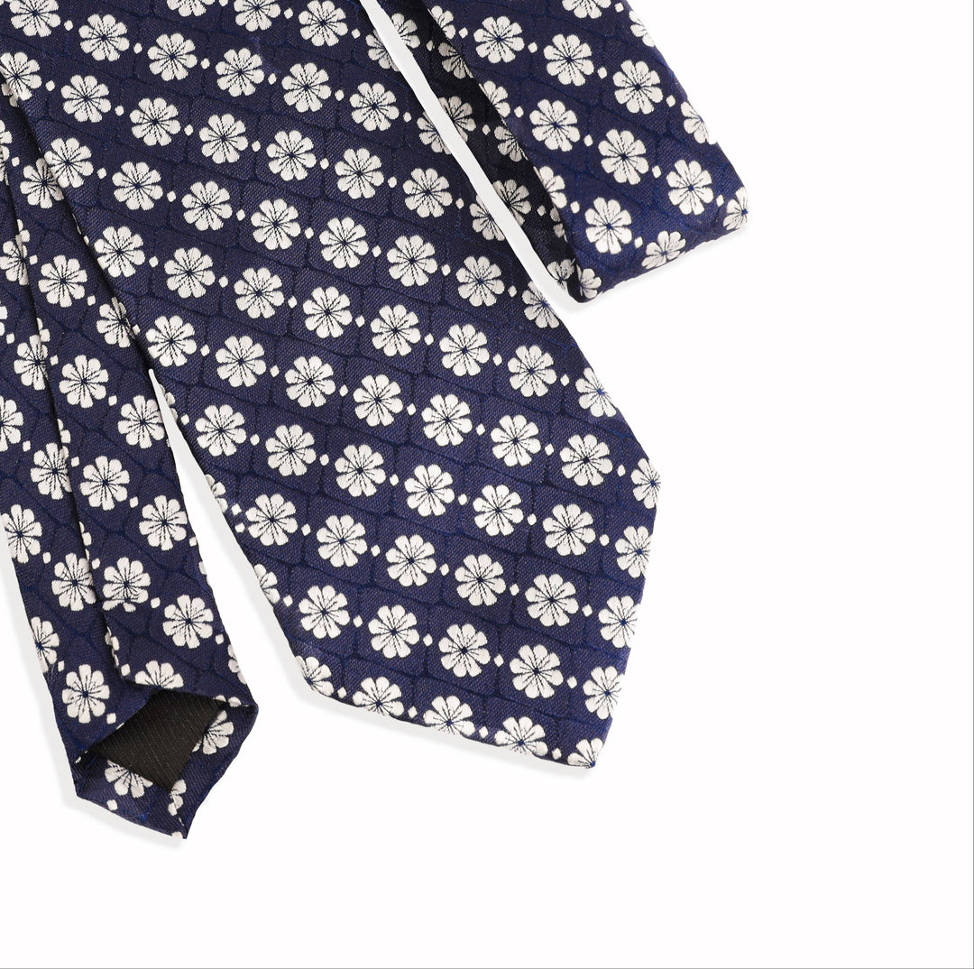 Navy Floral Pattern Tie-Turkish Made