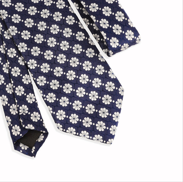 Navy Floral Pattern Tie-Turkish Made