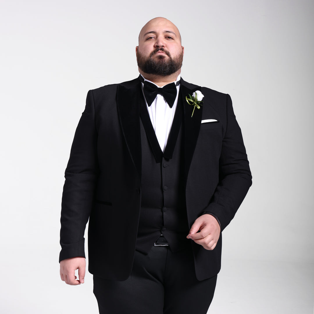 Plus Size Black Velvet Notch lapel Tuxedo Suit-Turkish Made
