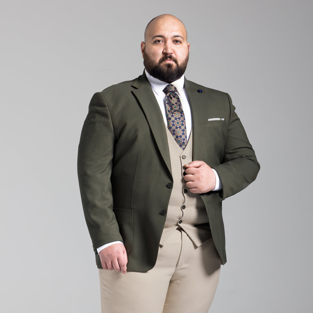 Plus Size Dark Green Smart Suit-Turkish Made