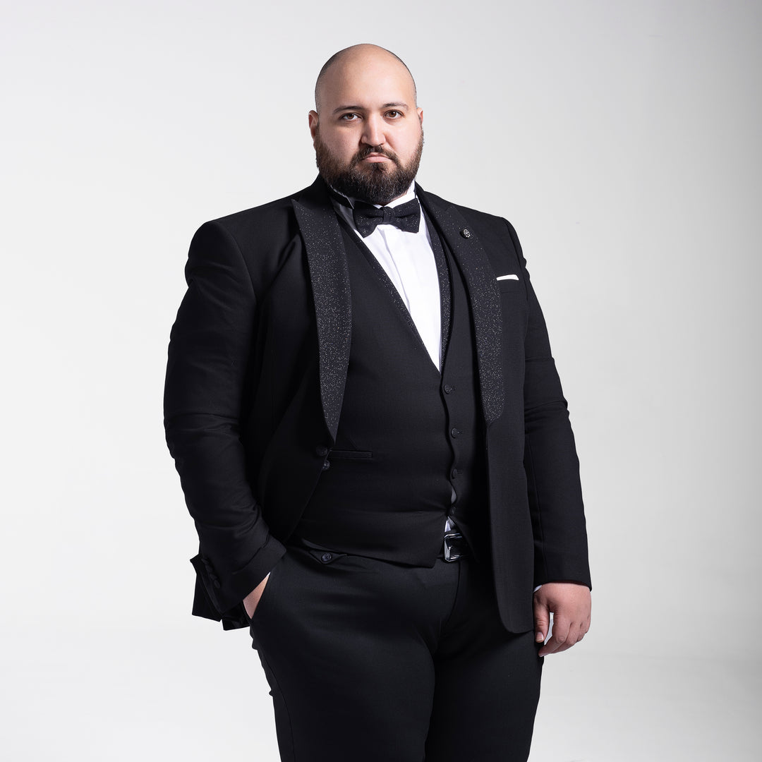 Plus Size Tuxedo Black Suit (Wedding Suit)-Turkish Made
