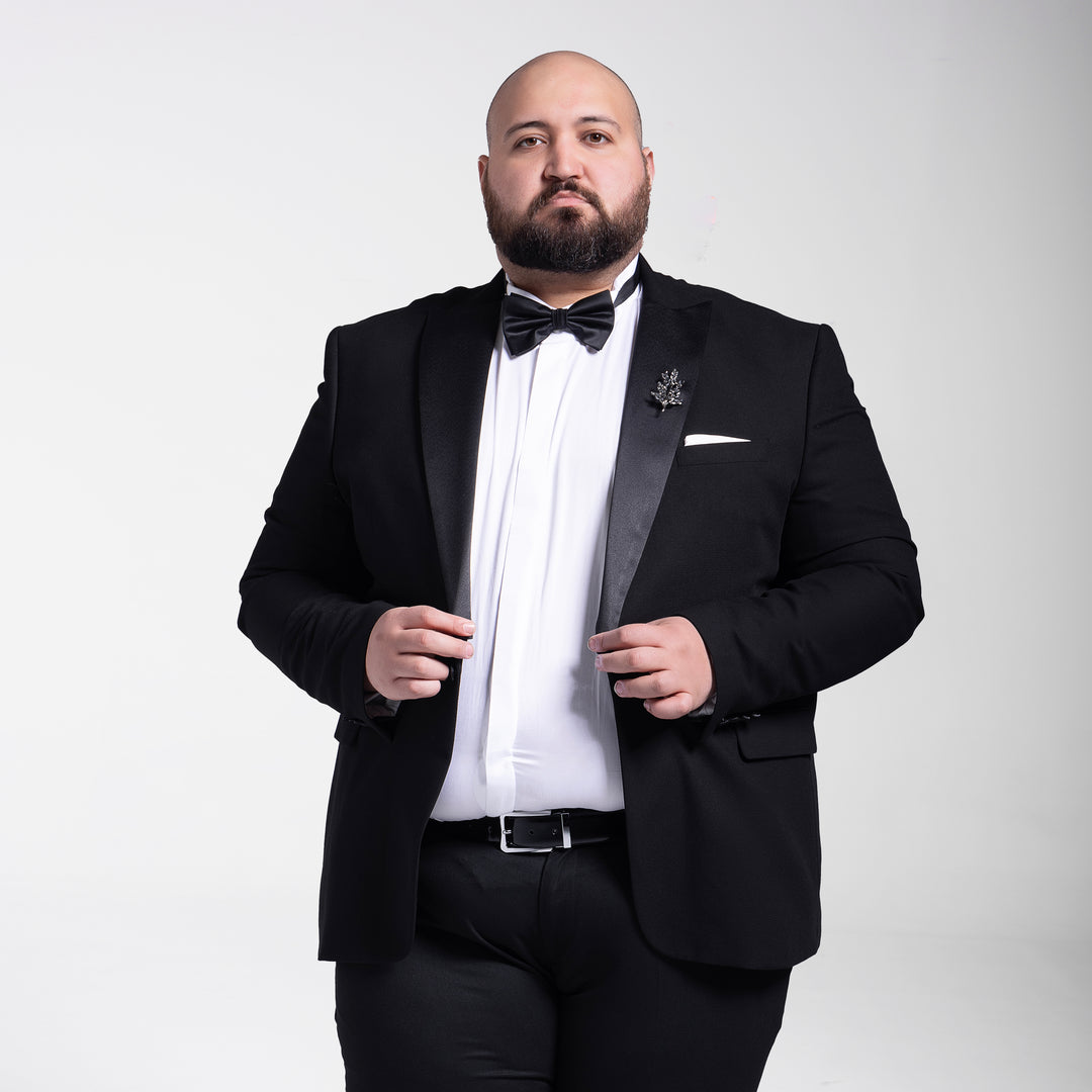 Plus Size Tuxedo Black Suit (Wedding Suit)-Turkish Made