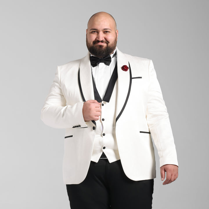 Plus Size Tuxedo White Suit (Wedding Suit)-Turkish Made