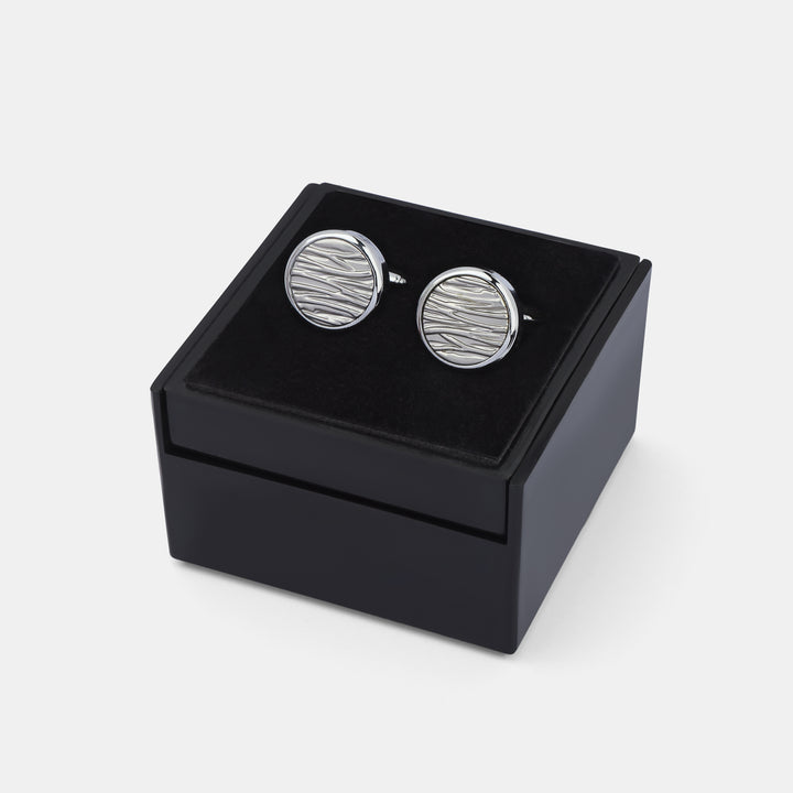 Silver circular cufflink with middel texture - Turkish made