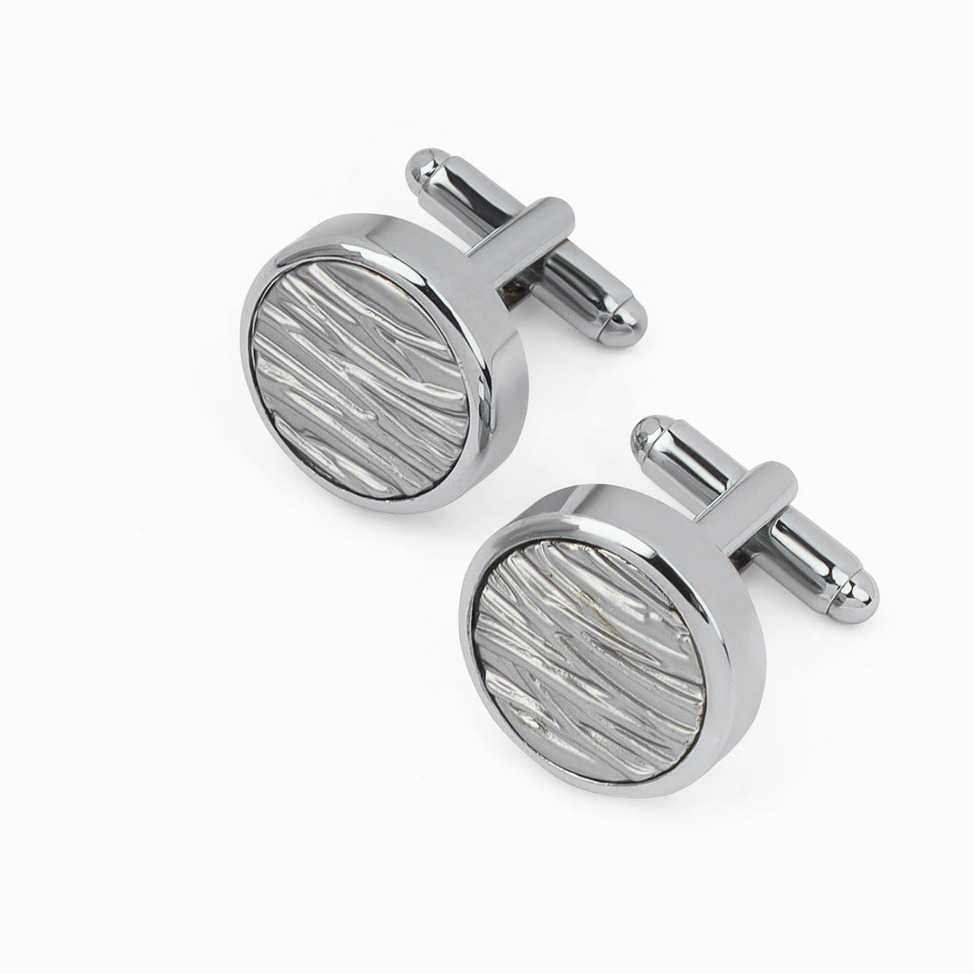 Silver circular cufflink with middel texture - Turkish made
