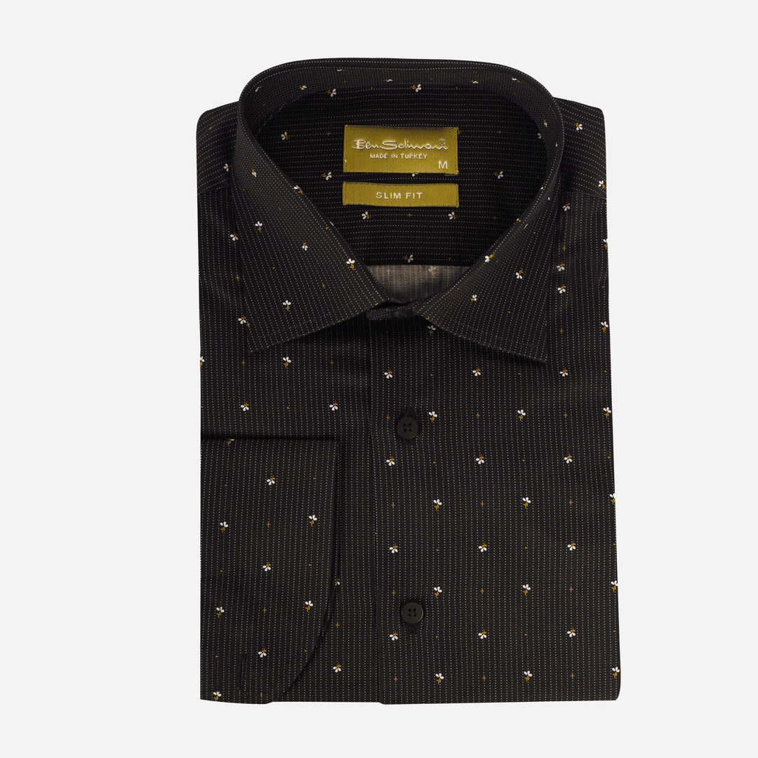 Slim Fit Black Cotton Shirt-Turkish Made