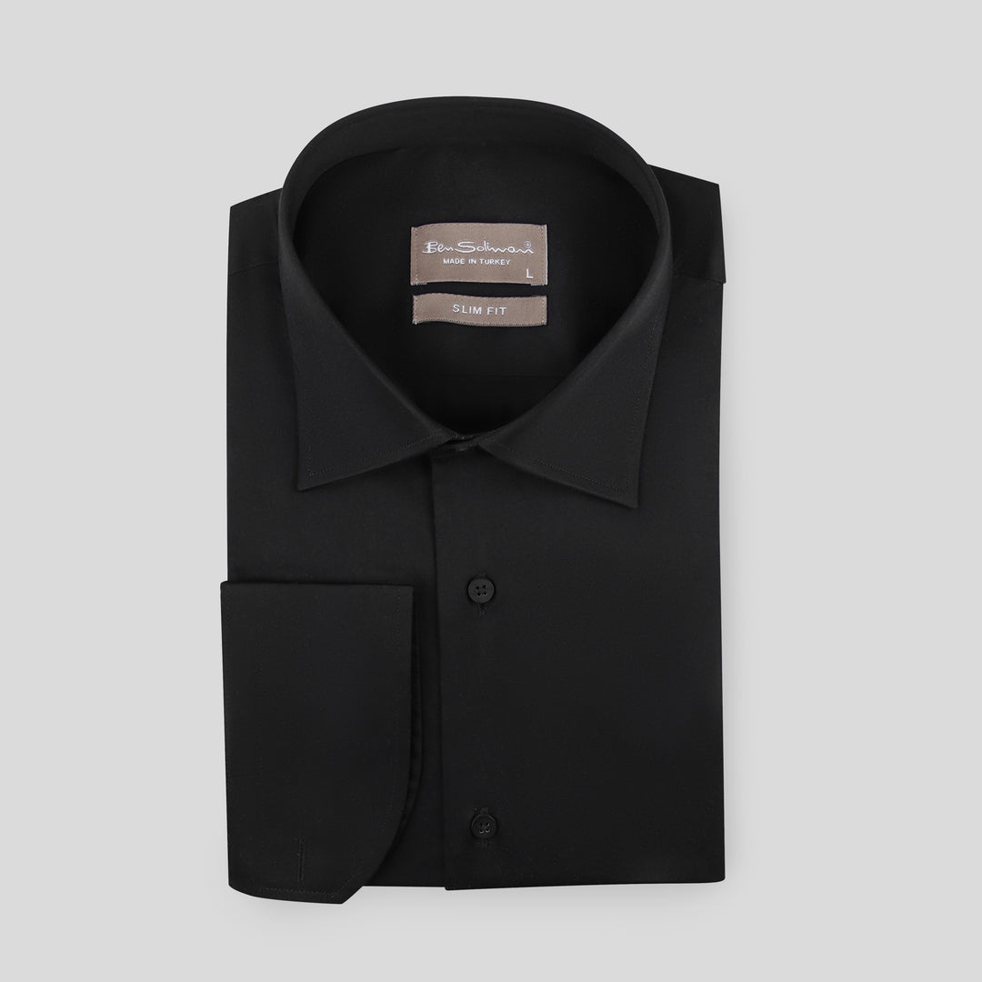 Slim Fit Black Cotton Shirt -Turkish Made