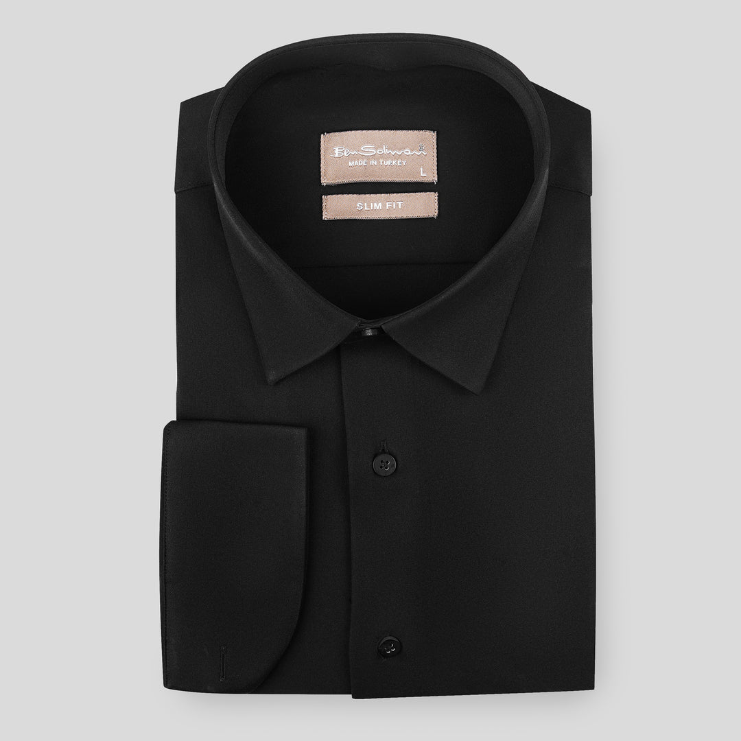 Slim Fit Black Stretch formal Shirt - Turkish made