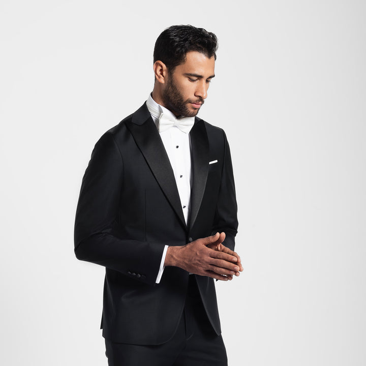 Slim Fit Black Wool Wedding Suit-Turkish Made
