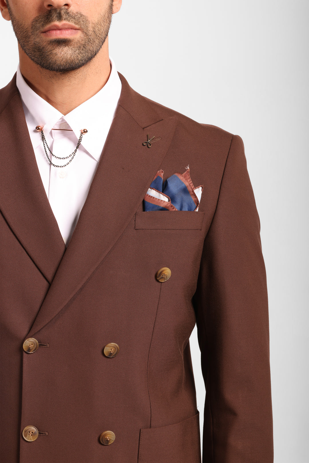Slim Fit Brown Double Breasted Smart Suit-Turkish Made