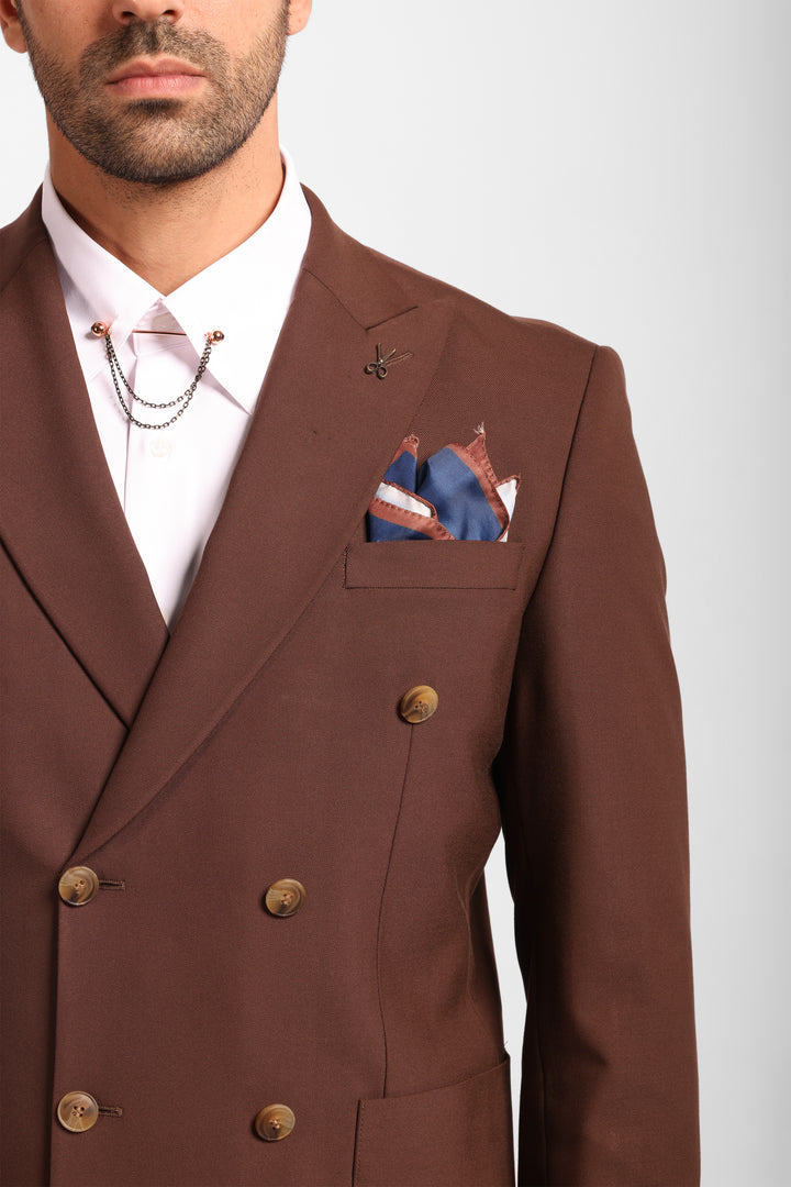 Slim Fit Brown Double Breasted Smart Suit-Turkish Made