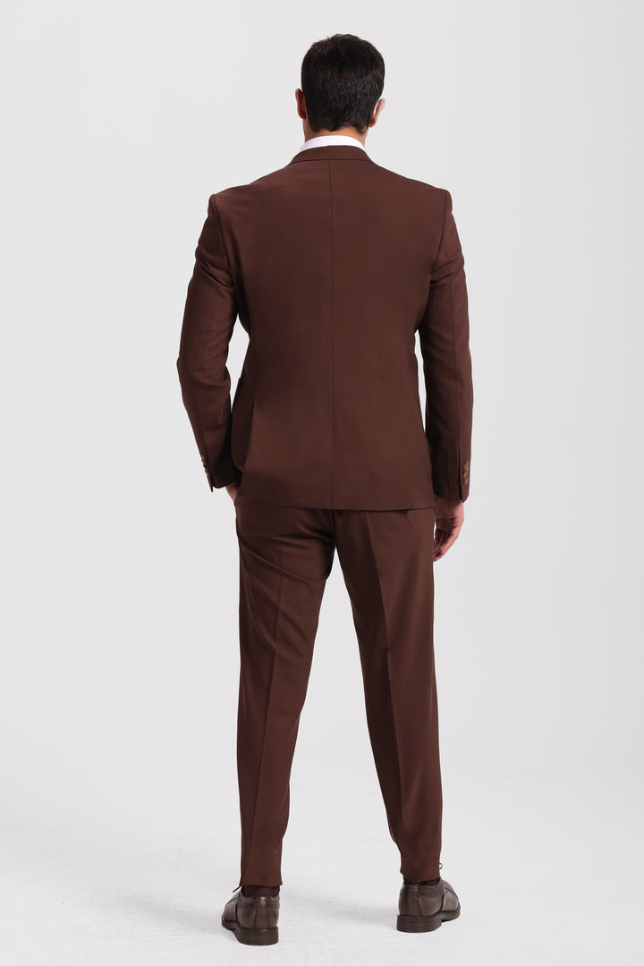 Slim Fit Brown Double Breasted Smart Suit-Turkish Made
