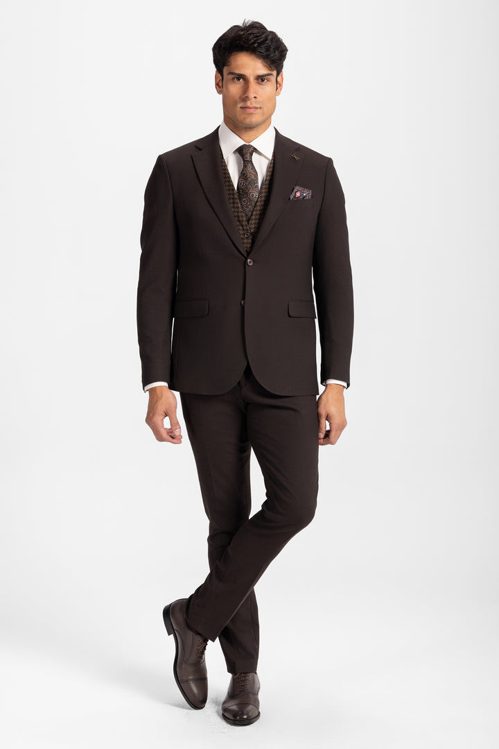 Slim Fit Brown Formal Suit- Vest Double Face - Turkish Made