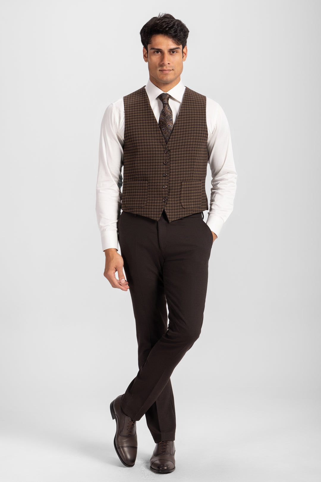 Slim Fit Brown Formal Suit- Vest Double Face - Turkish Made
