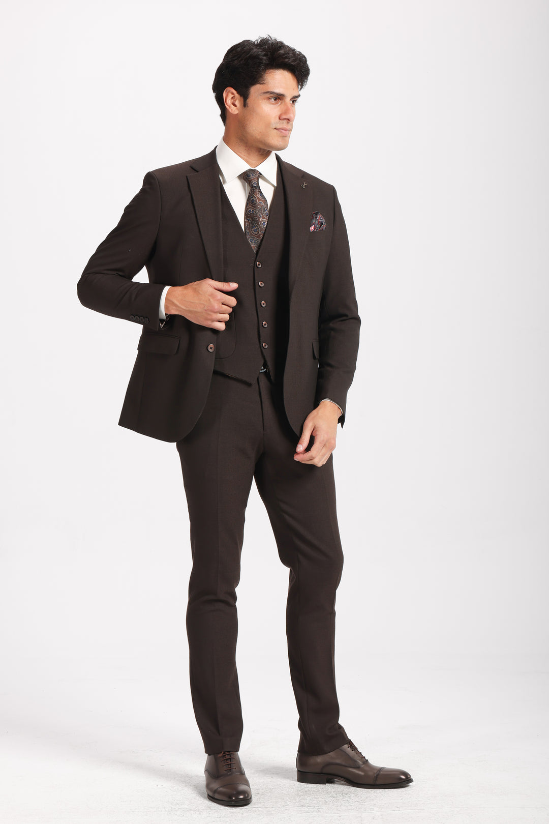 Slim Fit Brown Formal Suit- Vest Double Face - Turkish Made