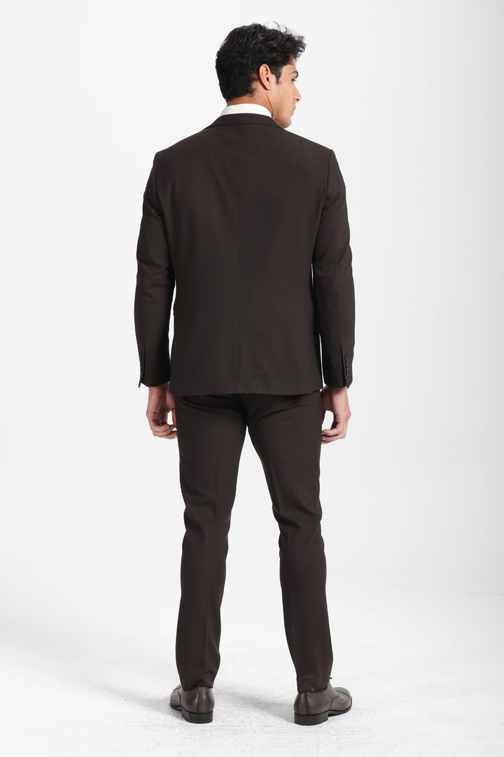 Slim Fit Brown Formal Suit- Vest Double Face - Turkish Made