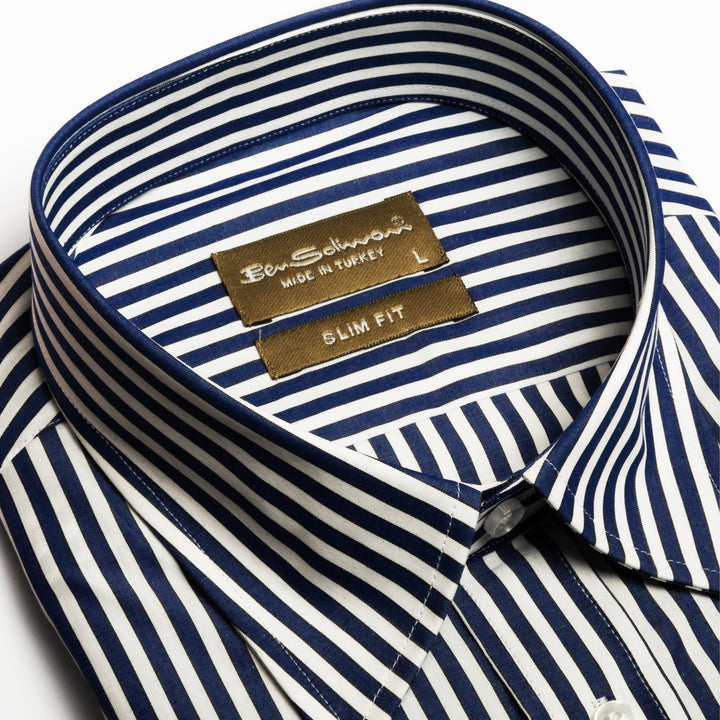 Slim Fit Cotton Shirt - Pinstipes Pattern-Turkish Made