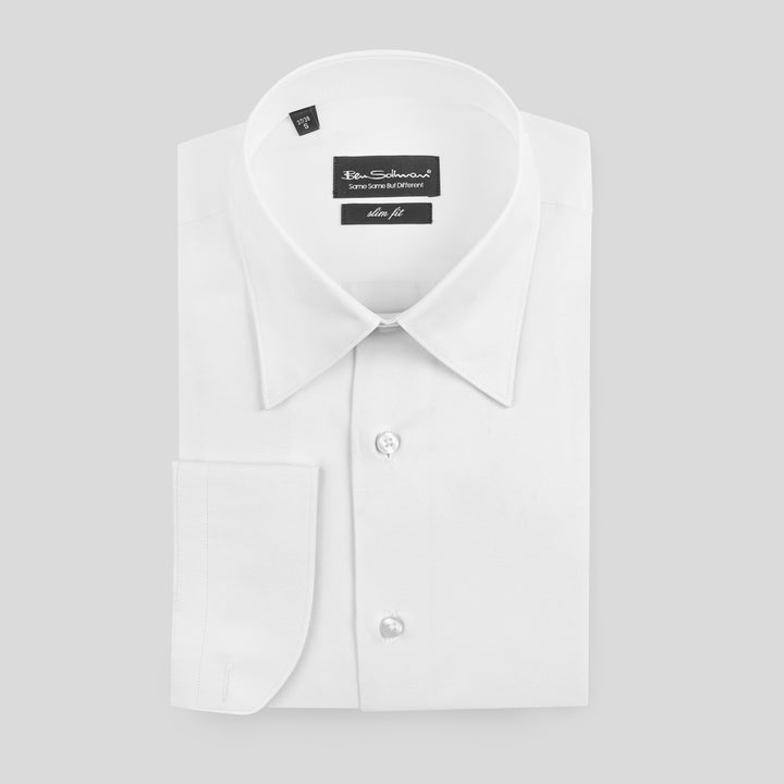 Slim Fit Cotton White Formal Shirt - Chevron Pattern-Turkish Made