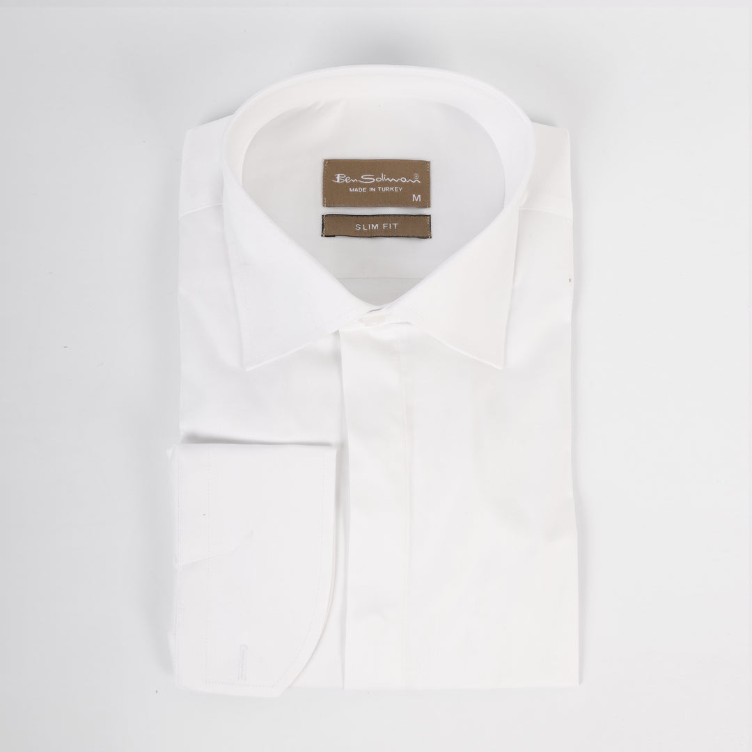 Slim Fit Cotton White hidden Formal Shirt -Turkish Made