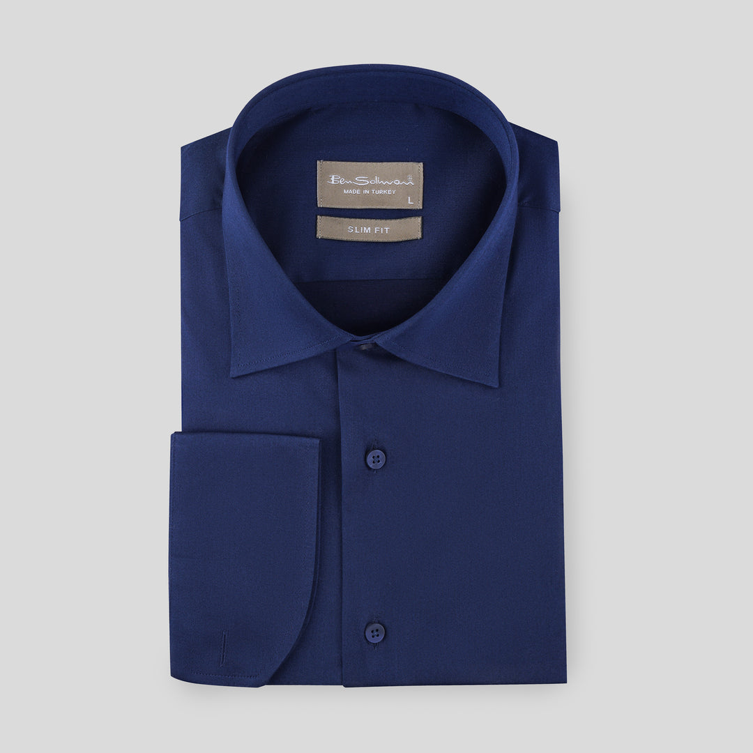 Slim Fit Navy Cotton Formal Shirt-Turkish Made