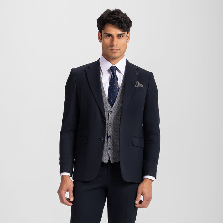 Slim Fit Navy Formal Suit - Vest double face  - Turkish made