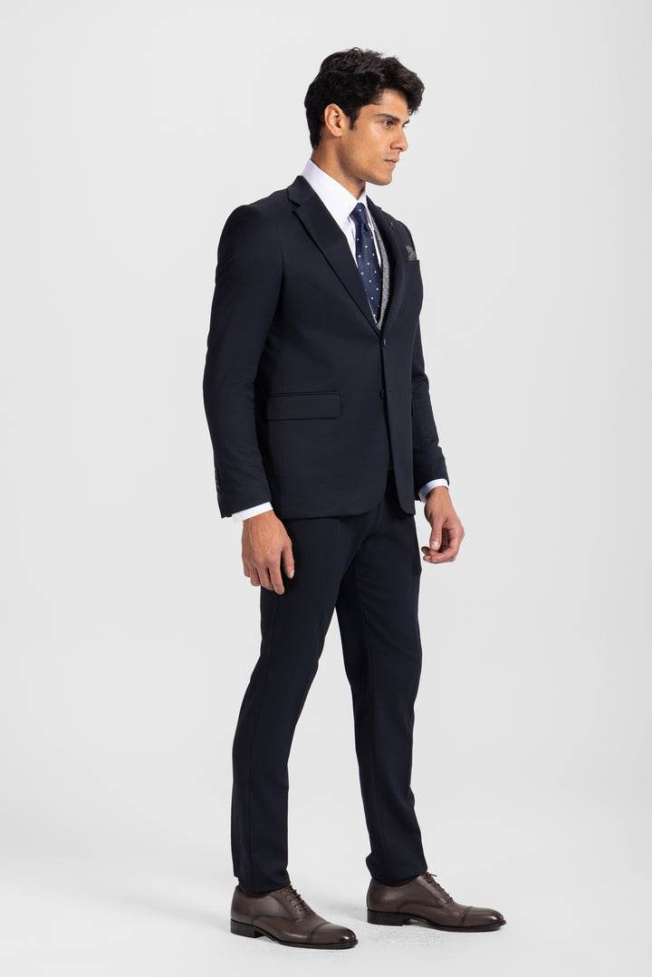 Slim Fit Navy Formal Suit - Vest double face  - Turkish made